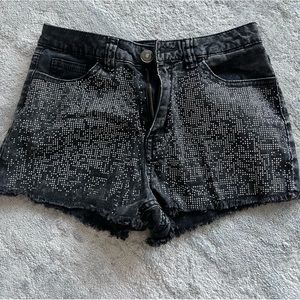 Black Studded Denim Shorts